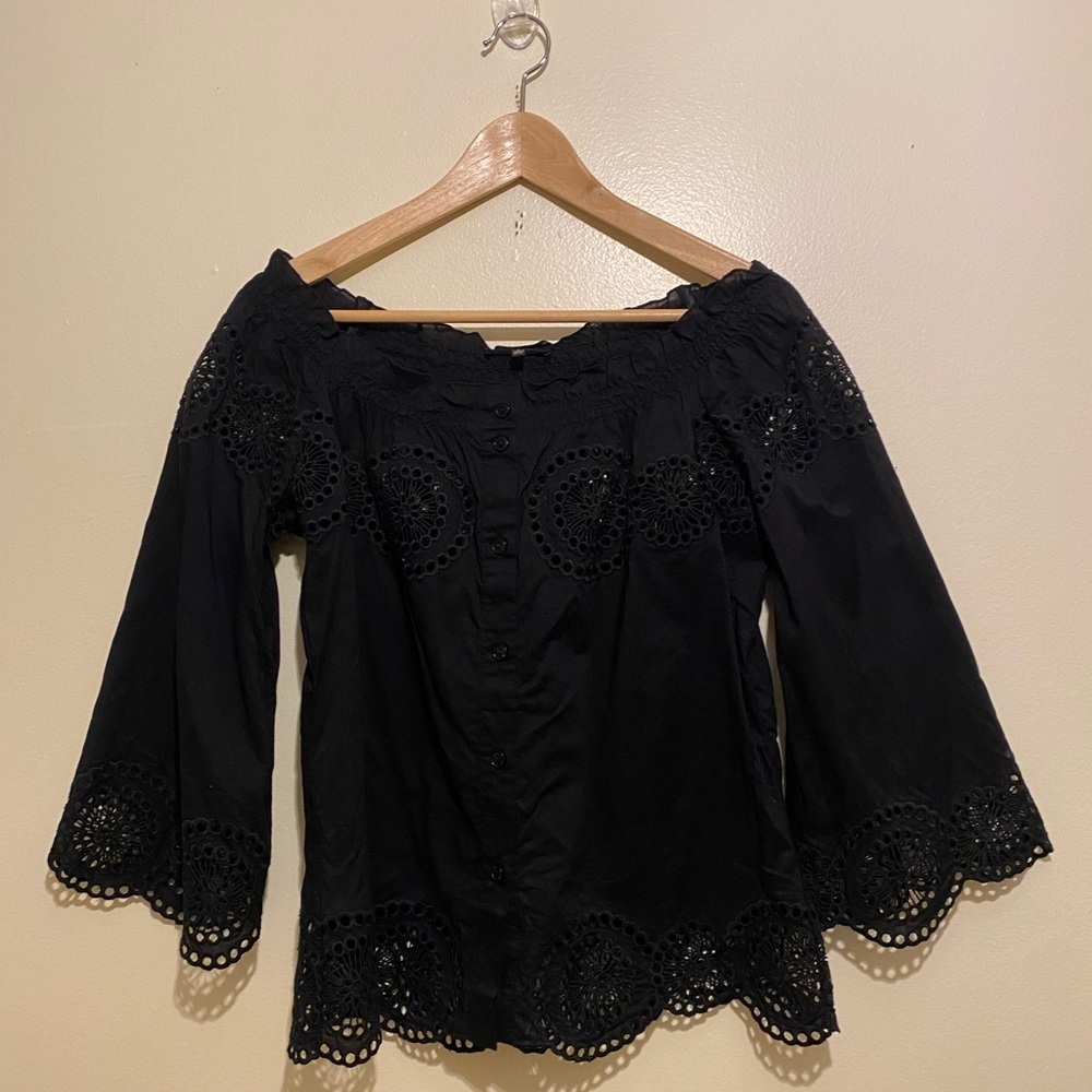 Samuel Dong Black Eyelet Blouse. Size S